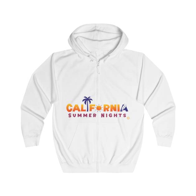 California Summer Nights Unisex Full Zip Hoodie - Tropical Vibe for Warm Evenings